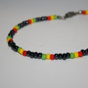 Black and rasta beaded ankle bracelet 10"